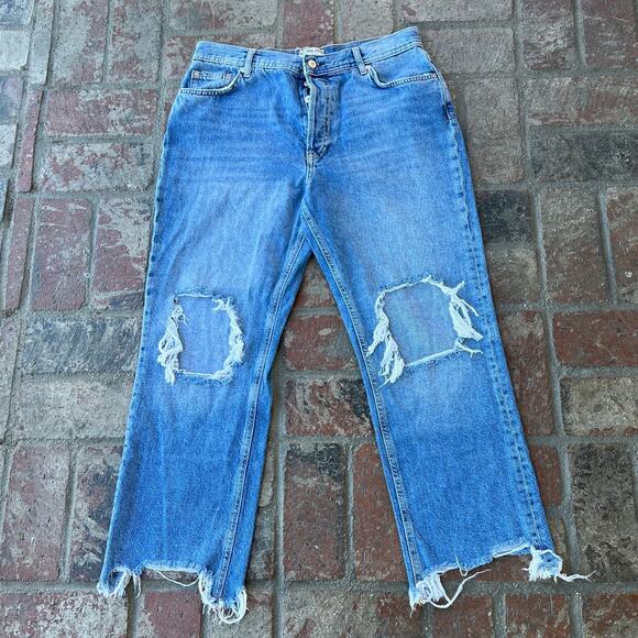 Free People The Maggie Mid Rise Straight Leg Jeans Blue Button Fly Size 30 - Picture 1 of 3